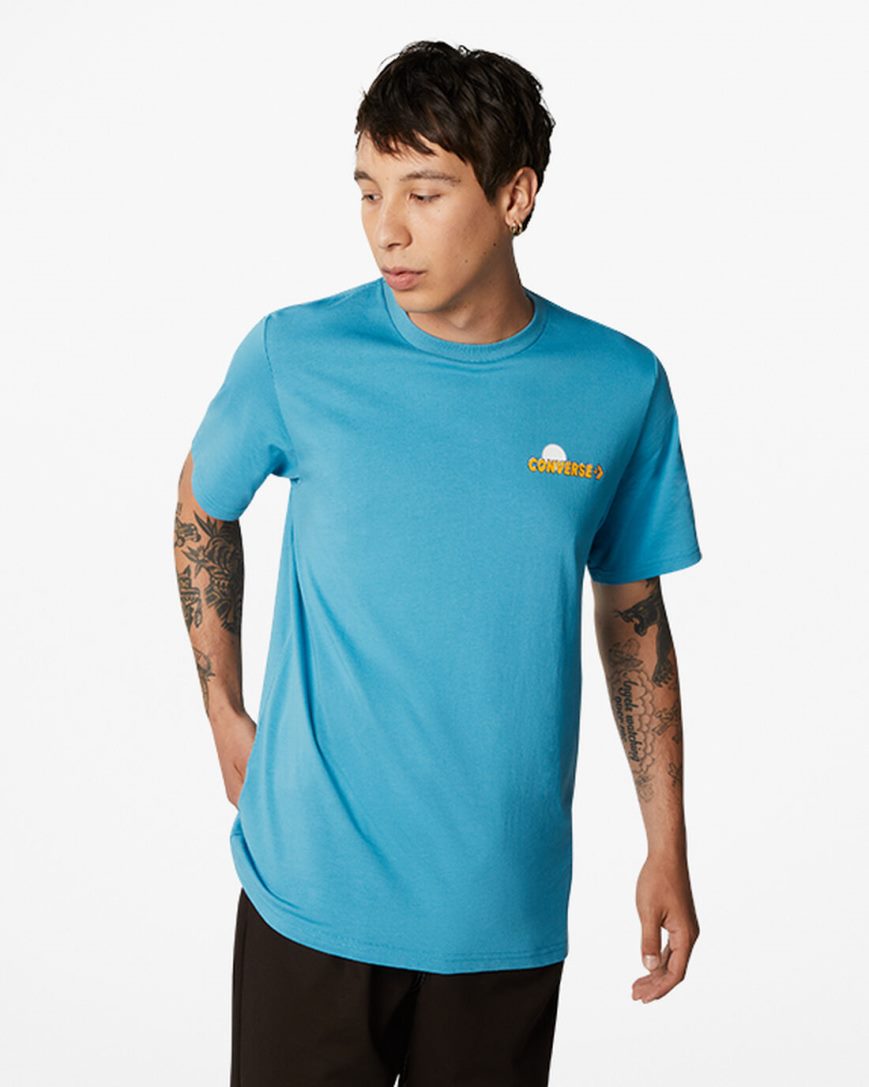 Men\'s Converse Moon Mountain Graphic T-Shirts Blue | AU 46C80U